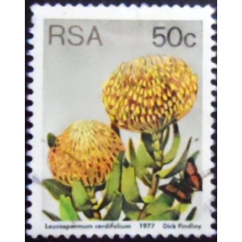 Selo postal da África do Sul de 1977 Leucospermum cordifolium