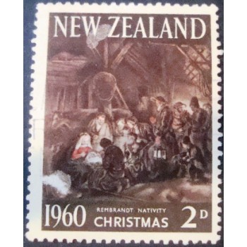 Imagem similar à do selo postal da Nova Zelândia de 1960 Adoration of Shepherd U