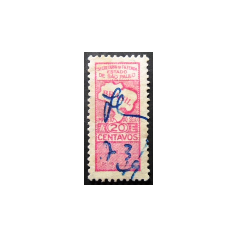 Imagem do selo fiscal Imposto do Selo SP de 1949 20 centavos anunciado