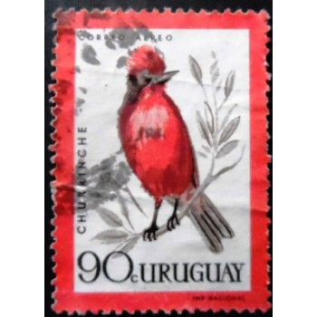Selo postal do Uruguai de 1962 Vermilion Flycatcher U