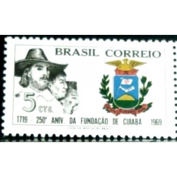 Selo postal do Brasil de 1969 Fundação de Cuiabá M