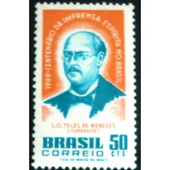 Selo postal do Brasil de 1969 Teles de Menezes M