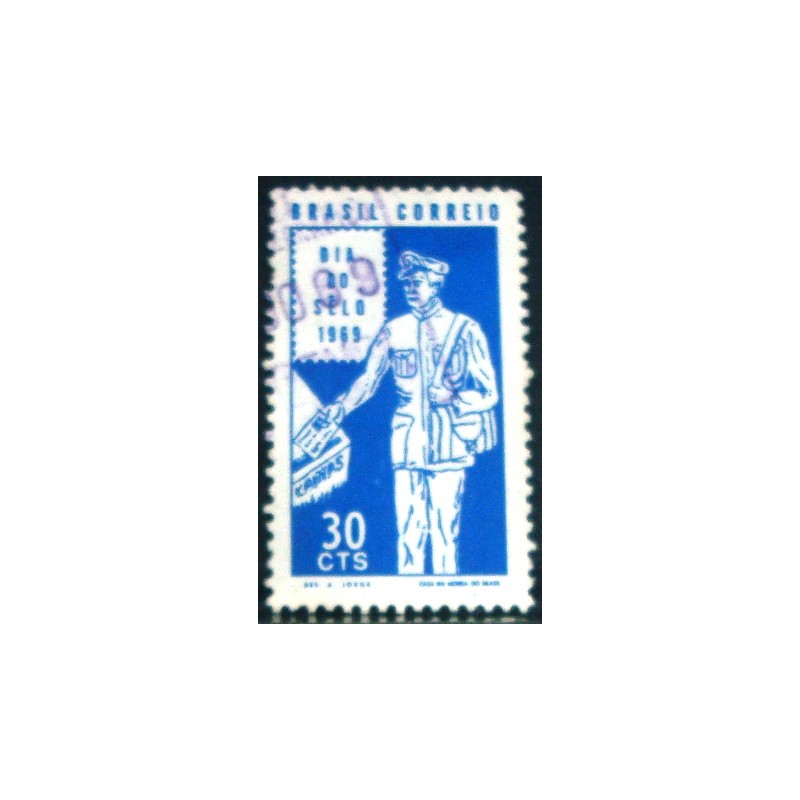 Imagem similar à do selo postal do Brasil de 1969 Carteiro U