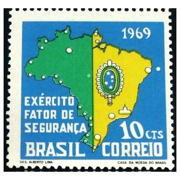 Selo postal do Brasil de 1969 Exército Fator de Segurança M