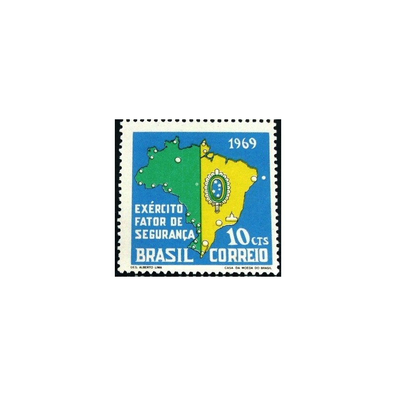 Selo postal do Brasil de 1969 Exército Fator de Segurança M