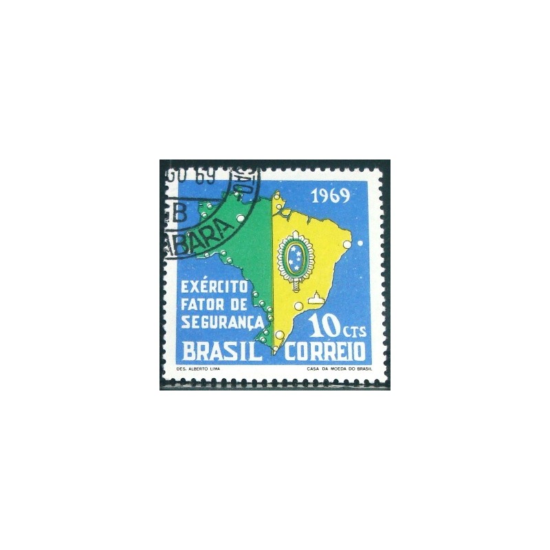 Imagem similar à do selo postal do Brasil de 1969 Exército Brasileiro MCC