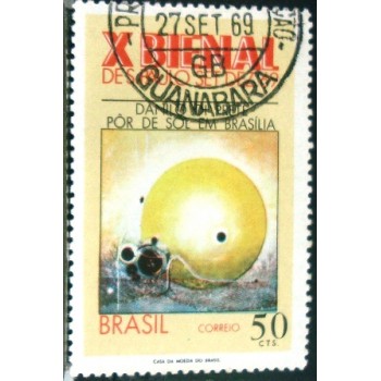 Selo postal do Brasil de 1969 Pôr de Sol em Brasília M1D