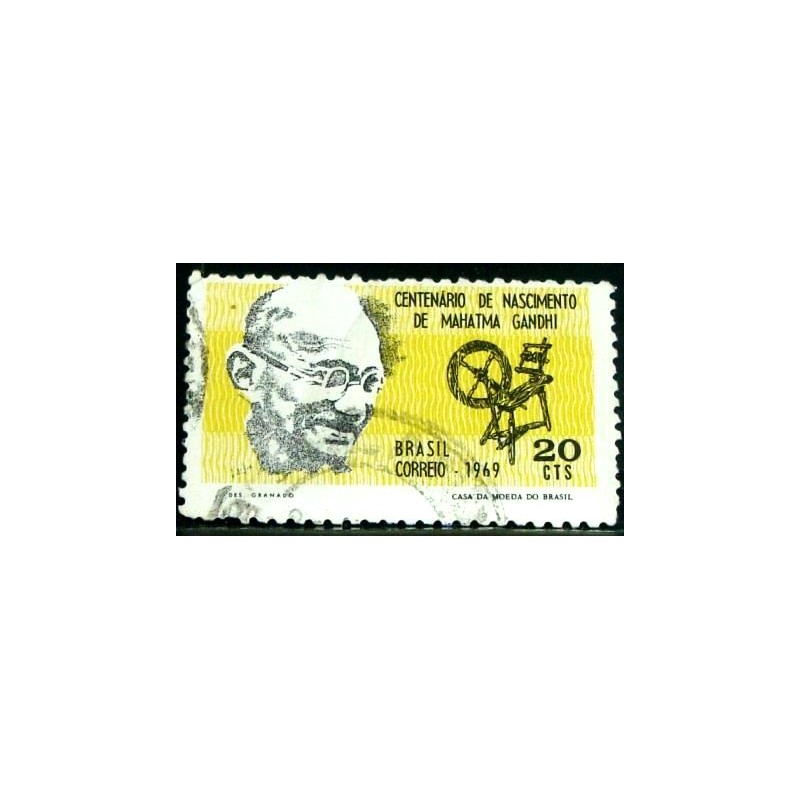 Imagem similar à do selo postal do Brasil de 1969 Mahatma Gandhi