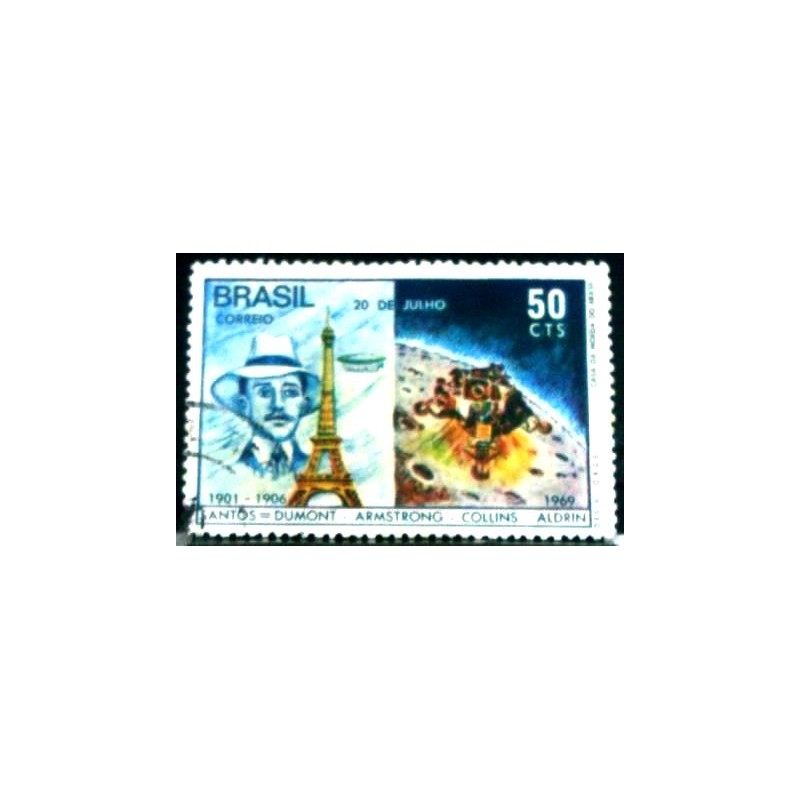 Imagem similar á do selo postal do Brasil de 1969 Homem na Lua U