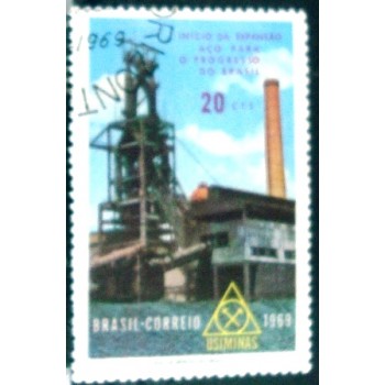 Selo postal do Brasil de 1969 Usiminas MCC