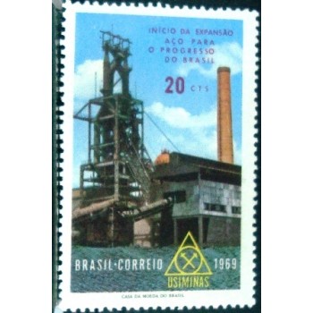 Selo postal do Brasil de 1969 Usiminas N