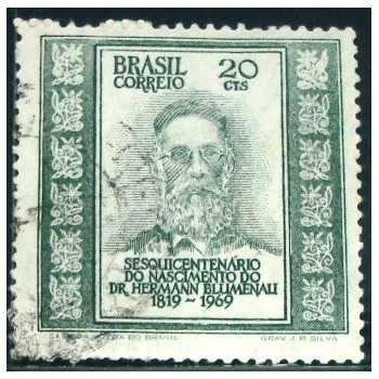 Imagem similar à do selo postal do Brasil de 1969 Hermann Blumenau U