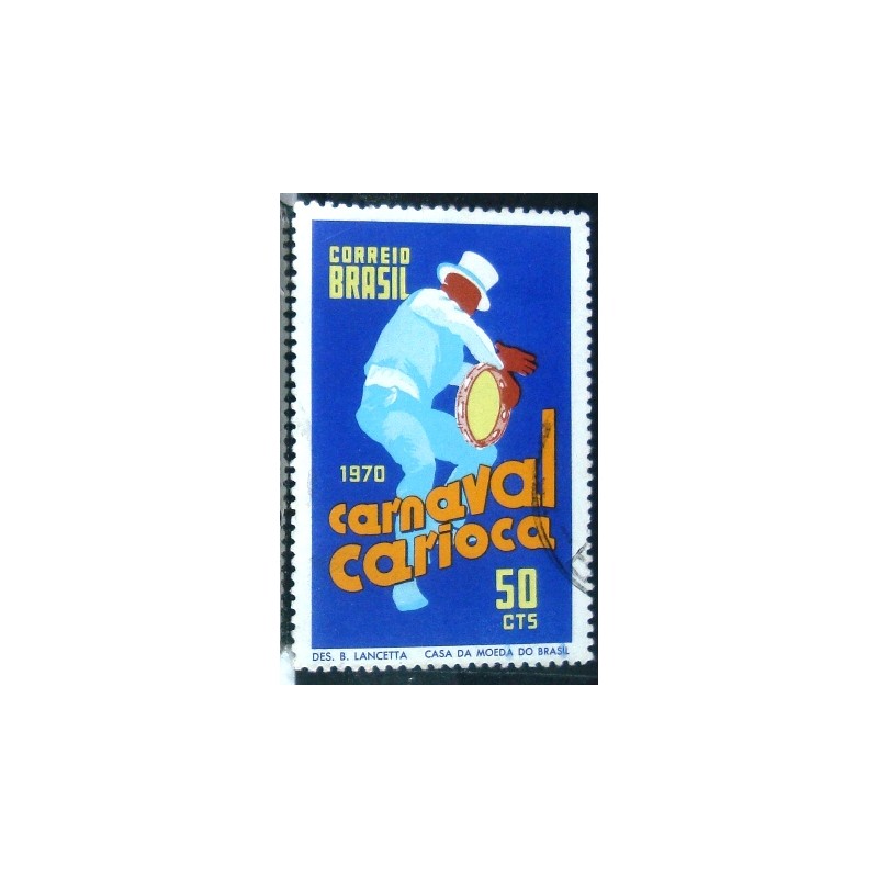 Imagem similar à do selo postal do Brasil de 1970 Carnaval Carioca Pandeiro