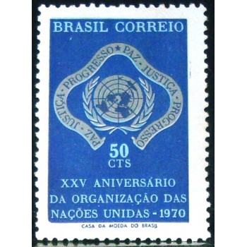 Selo postal do Brasil de 1970 Aniversário da ONU M