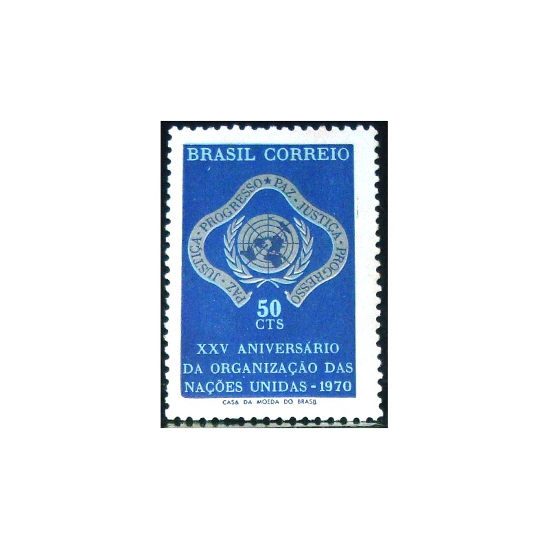 Selo postal do Brasil de 1970 Aniversário da ONU M