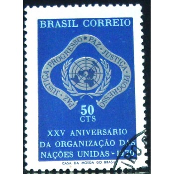 Selo postal do Brasil de 1970 Aniversário ONU  MCC