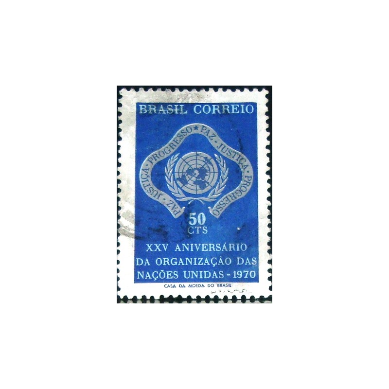 Selo postal do Brasil de 1970 Aniversário da ONU U