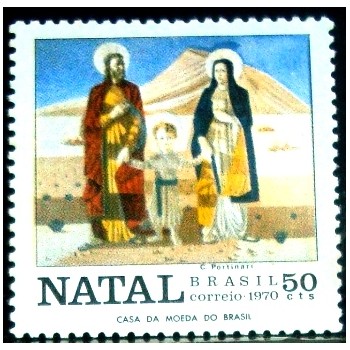 Selo postal do Brasil  de 1970 A Sagrada Família M