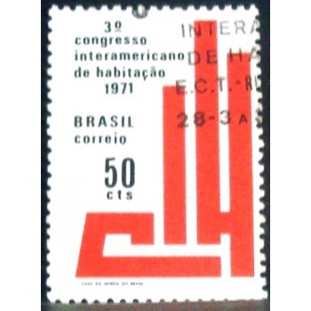 Selo postal do Brasil de 1971 Congresso Interamericano de Habitação MCC