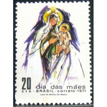 Selo postal do Brasil de 1971 Santa Mãe e Filho M