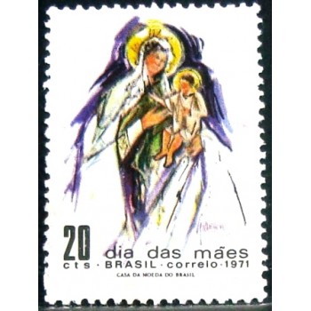 Selo postal do Brasil de 1971 Santa Mãe e Filho N