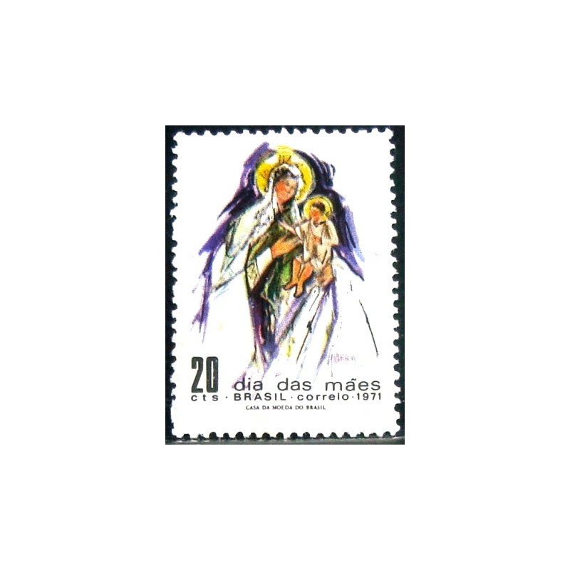 Selo postal do Brasil de 1971 Santa Mãe e Filho N