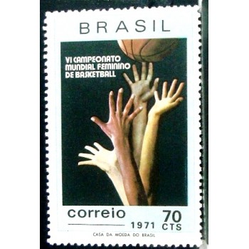 Selo postal do Brasil de 1971 Mundial Feminino de Basquete M