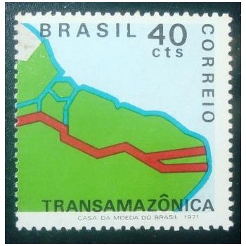 Selo postal do Brasil de 1971 Transamazônica 40 M