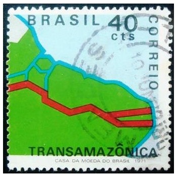 Imagem similar à do selo postal do Brasil de 1971 Transamazônica 40 U