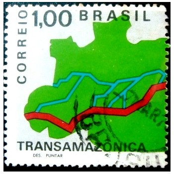 Imagem similar á do selo postal do Brasil de 1971 - Transamazônica 1 U