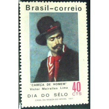 Selo postal do Brasil de 1971 Cabeça de Homem M