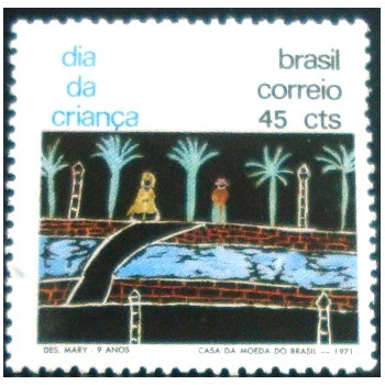 Selo postal do Brasil de 1971 Desenho Mary Rosa e Silva