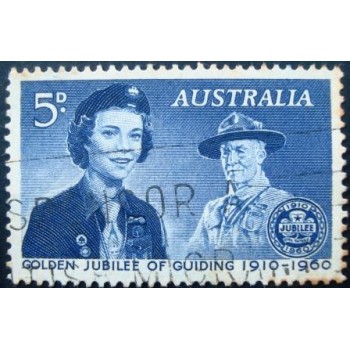 Imagem similar à do selo postal Austrália 1960 Girl Guide and Lord Baden-Powel