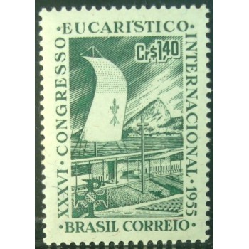 Selo postal do Brasil de 1955 36º Congresso Eucarístico N