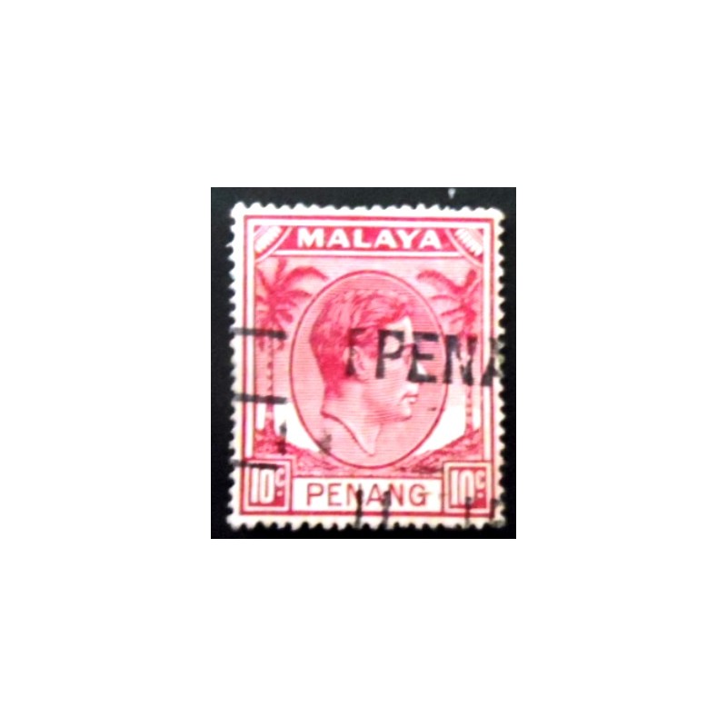 Selo postal de Penang Malaya de 1949 King George VI 10