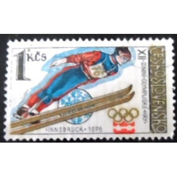 Selo postal da Tchecoslováquia de 1976 Ski Jumping