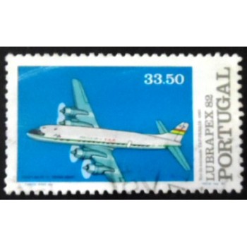 Selo postal de Portugal de 1982 Douglas DC-7C