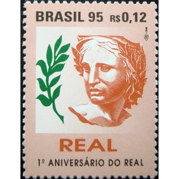 Selo postal do Brasil de 1995 1º Aniversário do Real  M