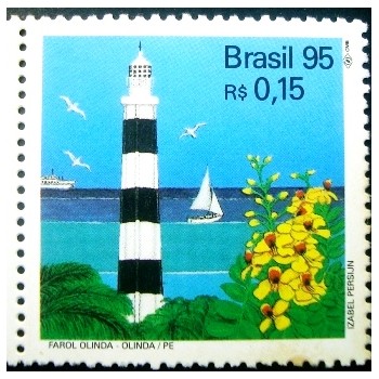 Selo postal do Brasil de 1995 Farol Olinda M