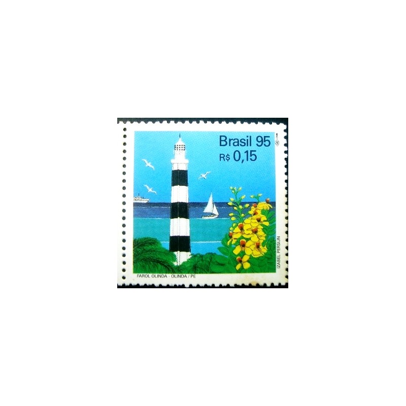 Selo postal do Brasil de 1995 Farol Olinda M