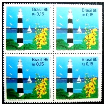Quadra de selos postal do Brasil de 1995 Farol Olinda M