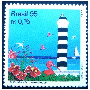 Selo postal do Brasil de 1995 Farol São João M