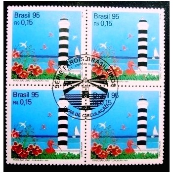 Quadra de selos postal do Brasil de 1995 Farol São João  MCC