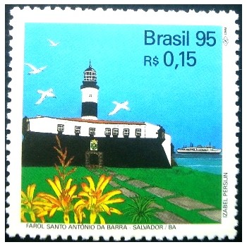 Selo postal do Brasil de 1995 Farol Santo Antonio da Barr