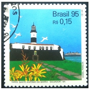 Selo postal do Brasil de 1995 Farol Santo Antonio da Barra NCC