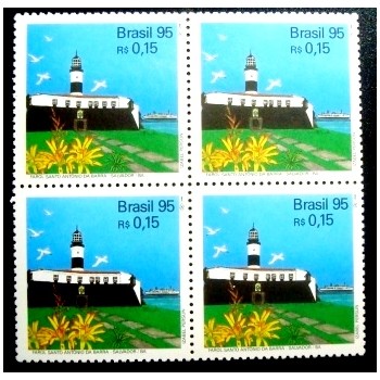 Quadra de selos do Brasil de 1995 Farol Santo Antonio da Barra