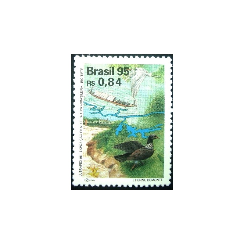 Selo postal do Brasil de 1995 Pássaro e barco M