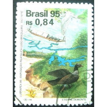 Selo postal do Brasil de 1995 Pássaro e barco U