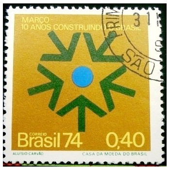 Selo postal do Brasil de 1974 Revolução de 1964 MCC