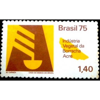 Selo postal do Brasil de 1975 Borracha M